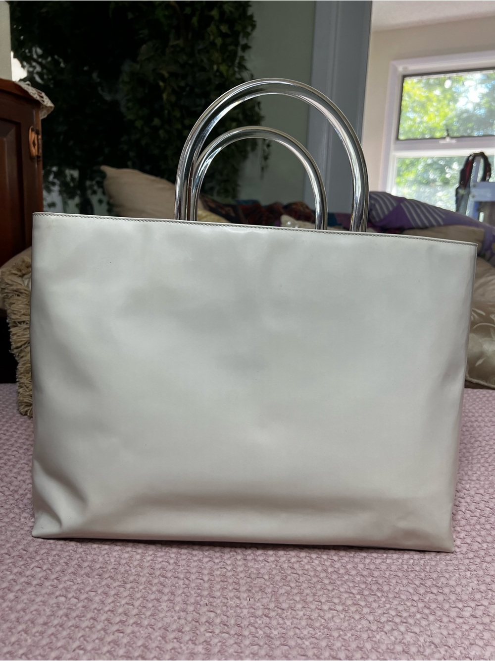 Vintage Prada Tessuto + Plex White Tote Clear Lucite Handles